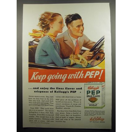 1933 Kellogg's Pep Cereal Ad - Keep going with Pep