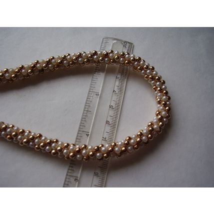 Vintage Necklace Gold & Pearl Seed Bead Thick Spiral Twisted Rope Retro 50's 29"