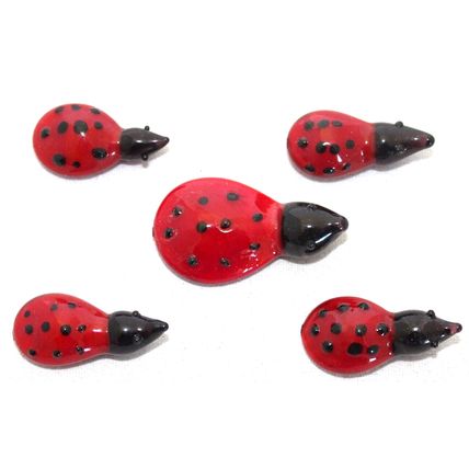 Vintage, ( 1970's) Hand Made, Art Glass Miniature Family of 5 Ladybirds