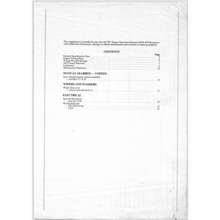 Triumph TR7 Repair Operation Manual Supplement 1980 AKM3709/1 PDF