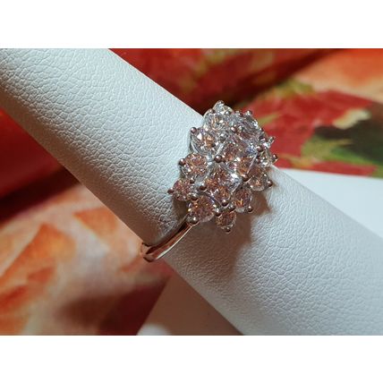 Princess Boat Style Cluster Ring Made With Swarovski Zirconia Sz O½ Plat Silver
