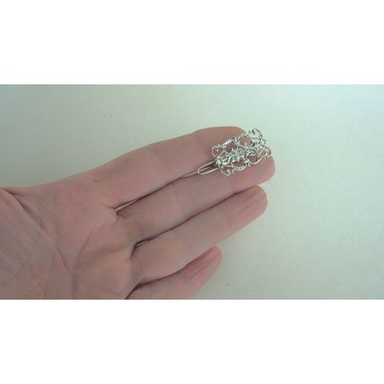 Small silver metal filigree light weight hair pin clip barrette for fine thin