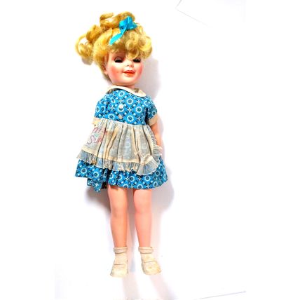 Miss Sunbeam Bread Advertising Doll Wearing Blue Floral Dress - Adorable! VTG