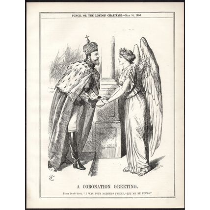A CORONATION GREETING 1896 Sir John Tenniel - Joseph Swain PUNCH CARTOON PAGE