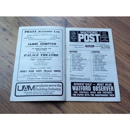 1966/67 Watford vs Liverpool - FA Cup 3rd Round, 28/1/1967 * FREE P&P *
