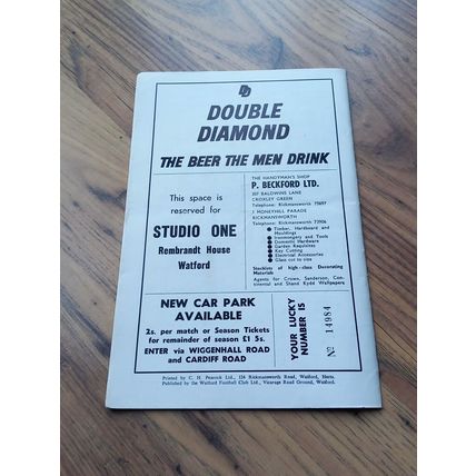 1966/67 Watford vs Liverpool - FA Cup 3rd Round, 28/1/1967 * FREE P&P *