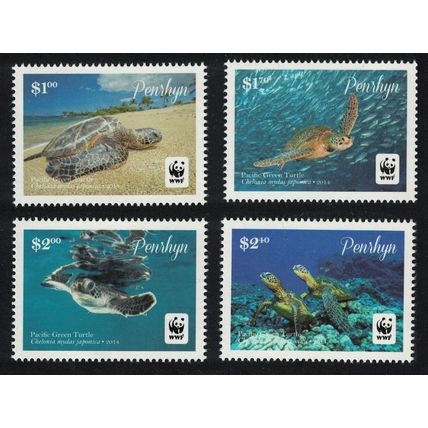Penrhyn WWF Pacific Green Turtle Chelonia mydas japonica 4v White Frame 2014