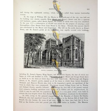 Bristol Cathedral & College Green, England, Book Illustration, (Print), 1882