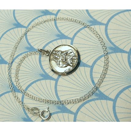 Vintage 925 Sterling Silver St Christopher Medallion Pendant Necklace