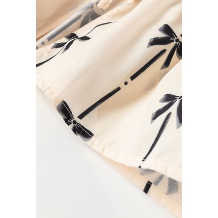 White Bow Printed Tie Closure Ruffled Vest