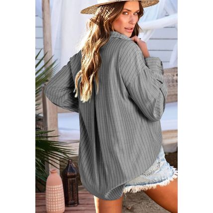 Black Stripe Button Up Oversized Casual Shirt