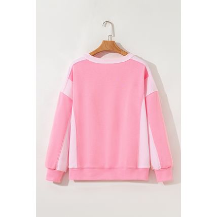 Bonbon 2-tone Color Block Patchwork Drop Shoulder Sweatshirt