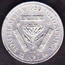 1939 South Africa 3 Pence Silver Coin