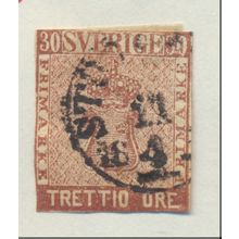 Sweden Stamp Scott #11, Used, Cut Close