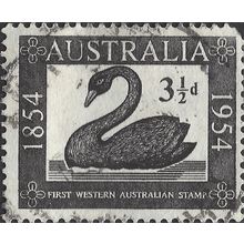 AUSTRALIA, BIRD, Black Swan, Cygnus atratus, black 1954, 3½d, #3