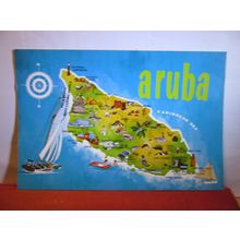 MAP, ARUBA, NETHERLANDS ANTILLES, CARIBBEAN ISLAND unused postcard #