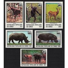 Congo WWF Endangered species 6v IMPERF 1978 MNH SG#620-625 MI#630B-635B