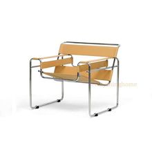 Light Brown Tan Camel Beige Faux Leather Strap Chromed Steel Tube Frame Chair
