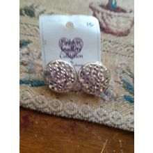 womens pierced silver tone round earrings new