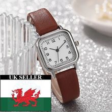 Ladies Small 2.6 cm White Square Face Silver Case Brown Leather Strap Watch