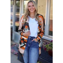 Orange Western Tribal Aztec Print Cardigan