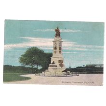 ARMADA MONUMENT, PLYMOUTH used postcard by Shorey's Publications 1909 postmark =
