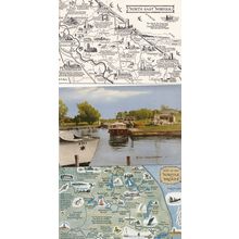 River Chet Norfolk Broads & Map 3x Postcard s