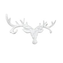 Pack Of 2] Whitewashed Cast Iron Deer Head Antlers Decorative Metal Wall Hoo...