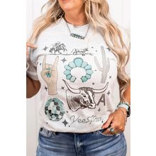 Light Grey Yee Haw Western Fashion Print Plus Size Tee