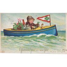 Austrian Child In Boat Happy New Year Clover Sailing 1937 Postcard