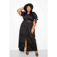 Puff Sleeve Maxi Dress With Lace Insert