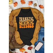 Black THANKFUL GRATEFUL BLESSED Crew Neck Graphic Tee