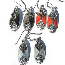 Sterling Silver Genuine Shell Inlay Filigree Oval Earring