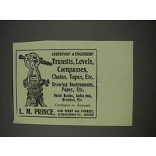 1910 L.M. Prince Transits, Levels, compasses Ad