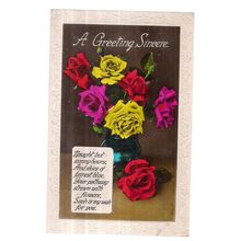 A GREETINGS SINCERE.. used vintage postcard Roses