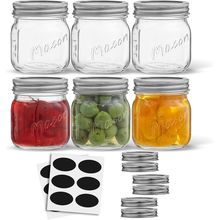 Joyjolt 8 Oz Mason Jars with Lids, Labels and Measures! 6-Pack Regular Mouth Mas