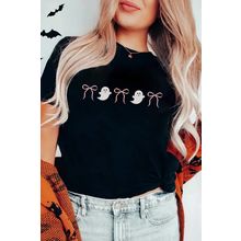 Black Halloween Ghost Bow Embroidered Loose T Shirt
