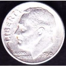 1950 USA 10 Cents Silver Coin Roosevelt