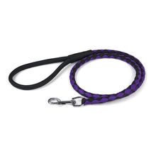 Round Braided Leather Leash W1/4" - L48", Black & Purple