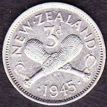 1945 New Zealand Threepence Coin