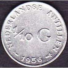 1956 Netherlands Antilles 1 Tenth Gulden Silver Coin