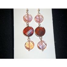 Delicate faceted pink & amber twist disc crystal glass sparkling drop earrings