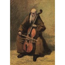 Camille Corot Monk Playing Cello Painting Postcard