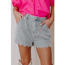 Dusk Blue Scalloped Hemline Acid Wash High Waist Denim Shorts