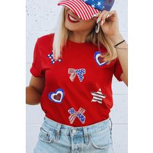 Red American Flag Inspired Sequined Pattern Crewneck Tee