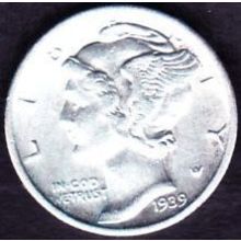 1939 D USA 10 Cents Silver Coin Mercury