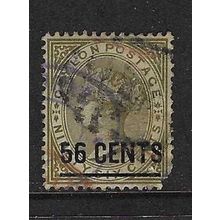 CEYLON 1885 56c ON 96c SURCHARGE USED SG192 corner perf fault