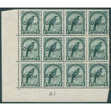 New Zealand 1937 1s deep green Perf 14x13½ Official SGO131 MNH plate block x12