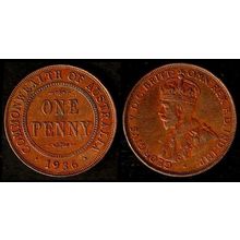 Australia One Penny 1936 Used, Coin 1d Geo V