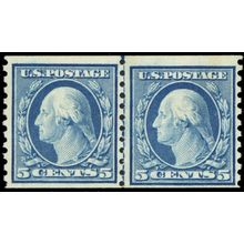 496, Mint VF NH 5¢ Coil Line Pair Cat $65.00 - Stuart Katz